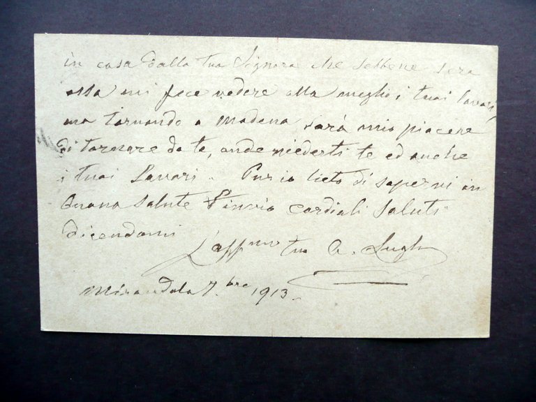 Autografo Albano Lugli Pittore Carpi Cartolina Postale Andrea Becchi Modena 1913