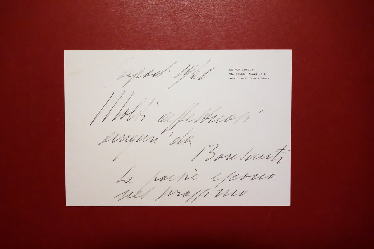 Autografo Alessandro Bonsanti Biglietto Fontanella San Domenico di Fiesole 1960