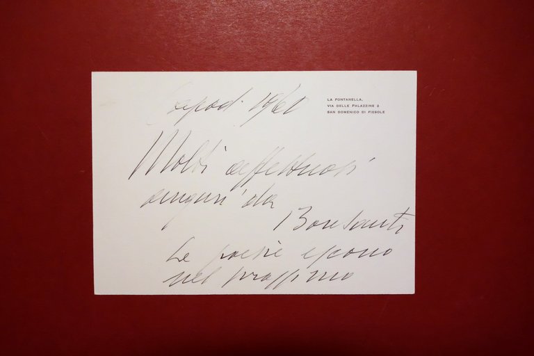 Autografo Alessandro Bonsanti Biglietto Fontanella San Domenico di Fiesole 1960