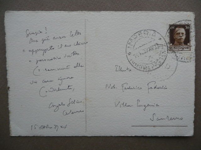 Autografo Angiolo Silvio Novaro Oneglia Casa Rossa Cisari Cartolina 1937 …