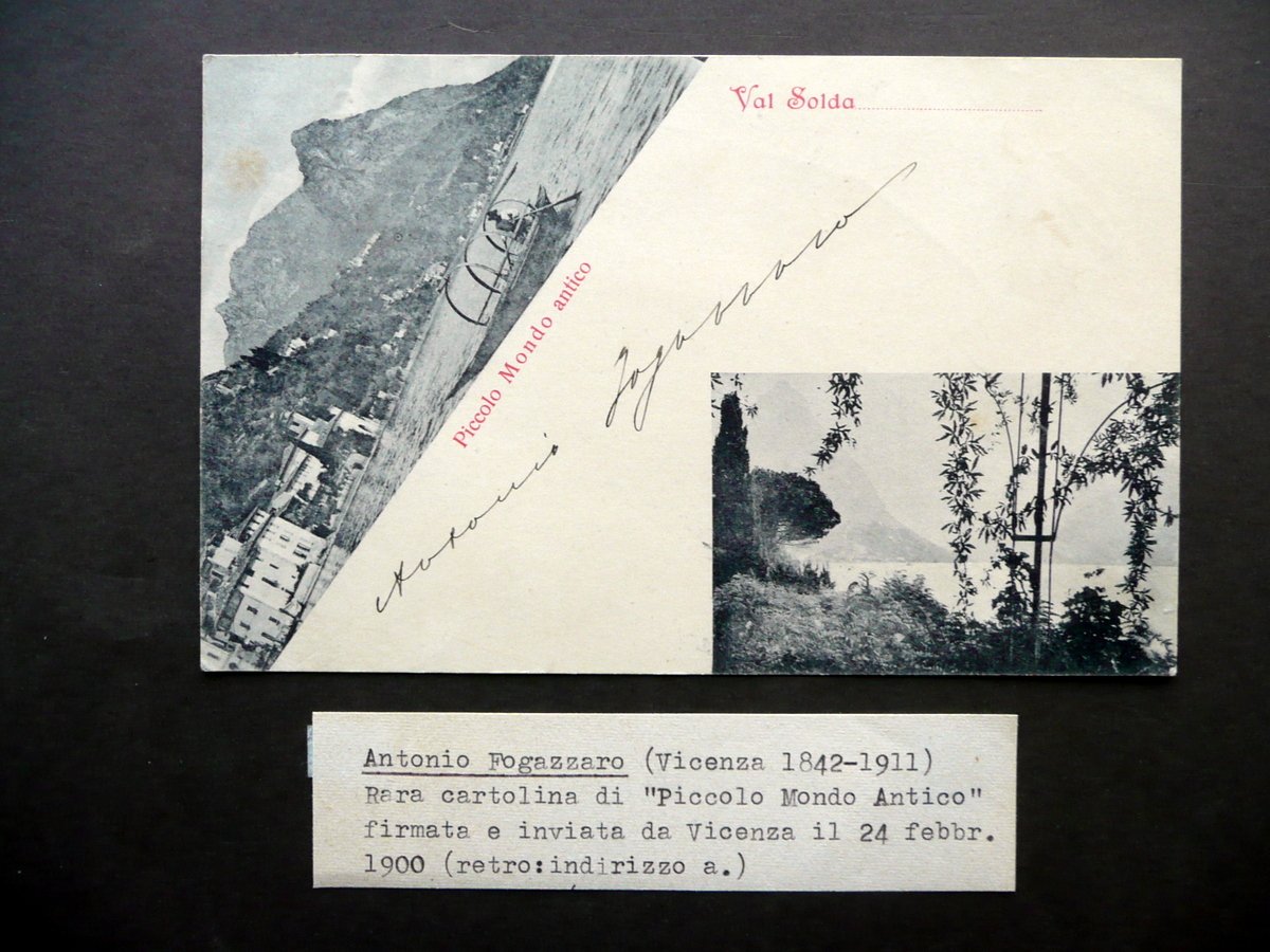 Autografo Antonio Fogazzaro Cartolina Piccolo Mondo Antico 1900(?) Vicenza | Immagine principale
