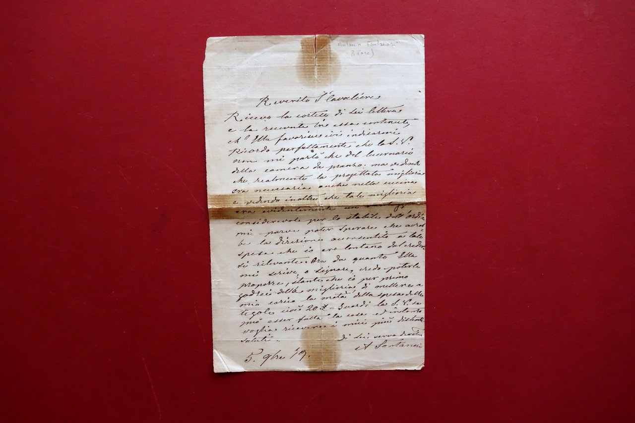 Autografo Antonio Fontanesi Lettera 5 Novembre 1879 Pittore Reggio Emilia