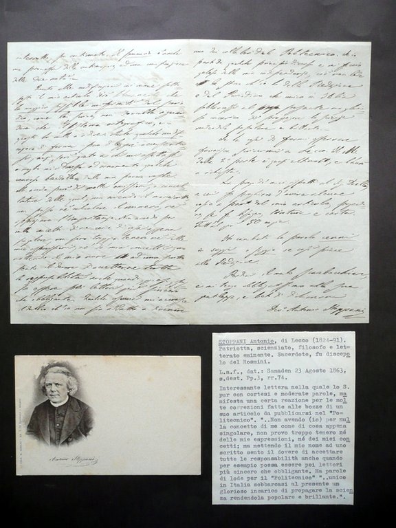 Autografo Antonio Stoppani Lecco Lettera Samaden 23/7/1863 Geologia