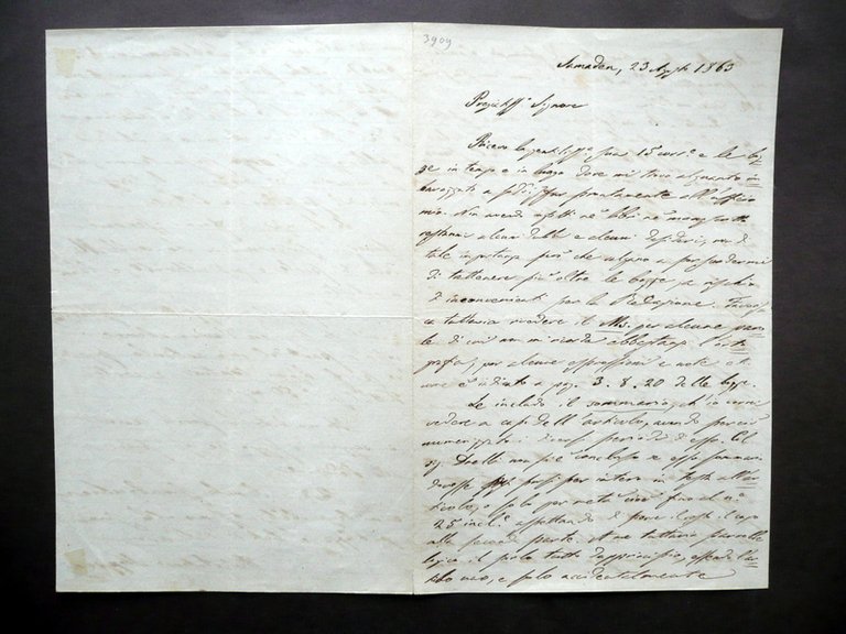 Autografo Antonio Stoppani Lecco Lettera Samaden 23/7/1863 Geologia