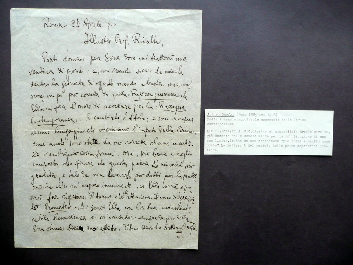 Autografo Arturo Onofri Lettera Roma 27/4/1910 Letteratura Poesia Metafisica