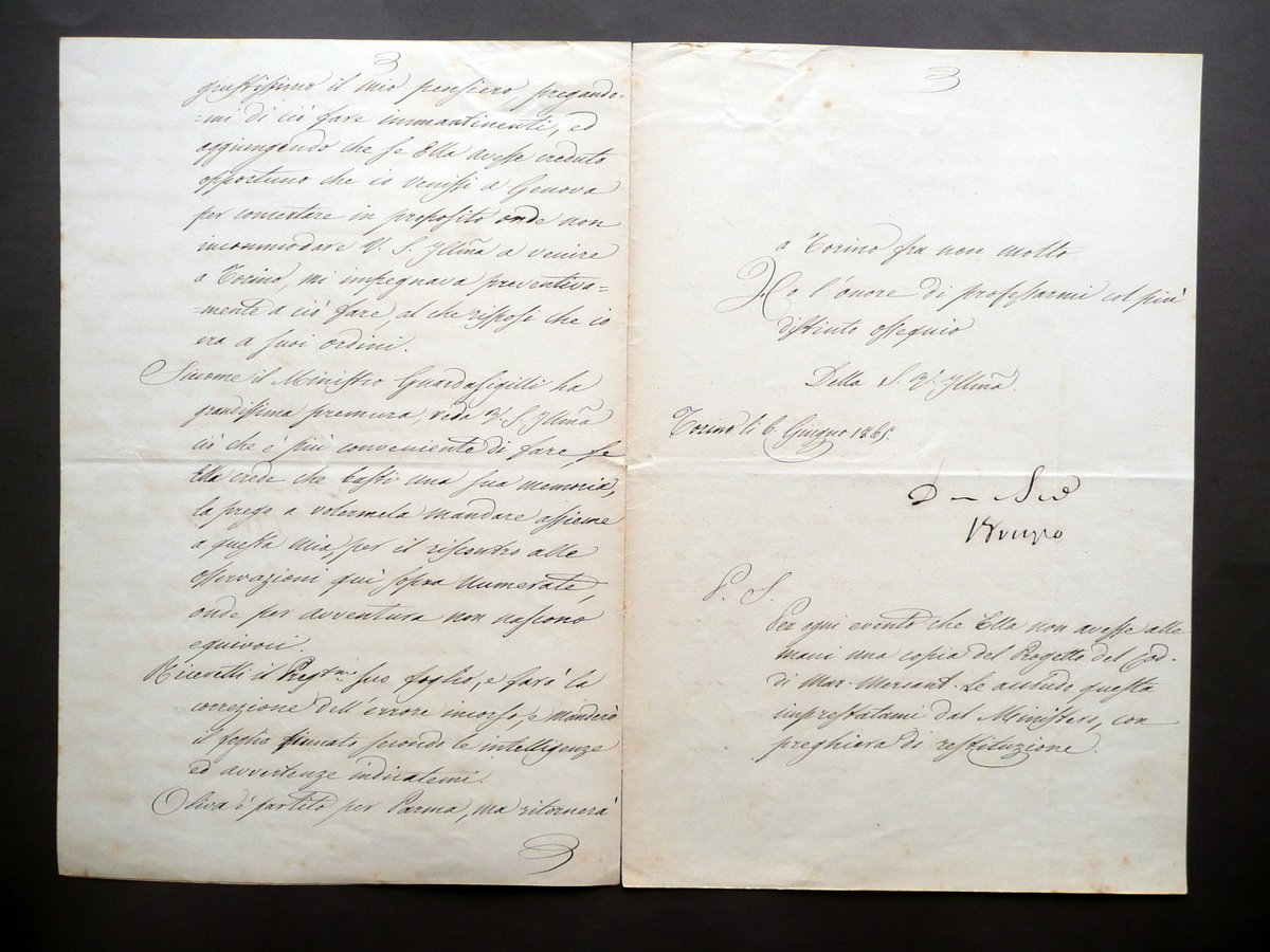 Autografo Bruzzo Giuseppe Firma Manoscritto Osservazioni Marina Mercantile 1865 | Immagine principale