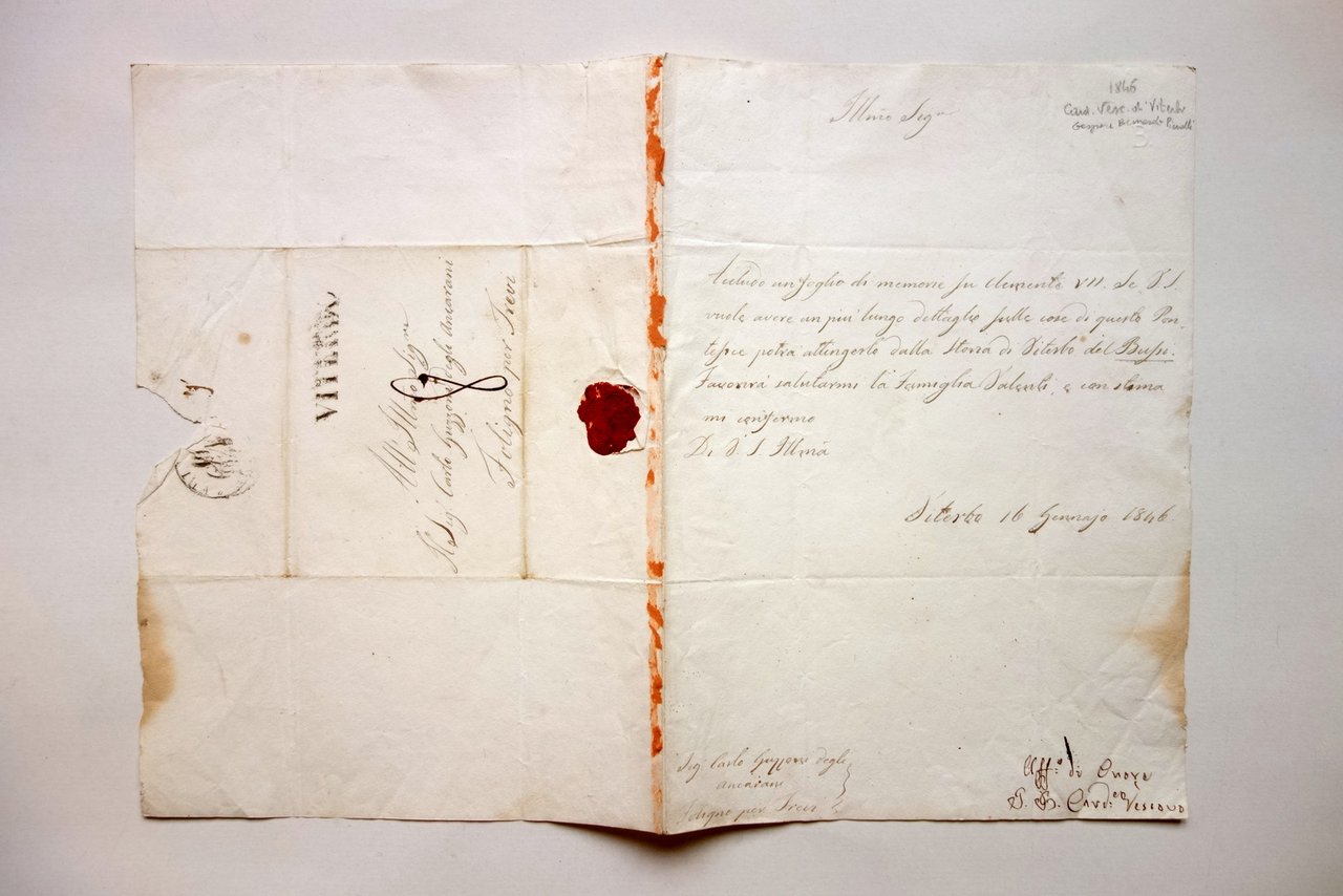 Autografo Cardinale G. Bernardo Pianelli Vescovo di Viterbo Firma Lettera …