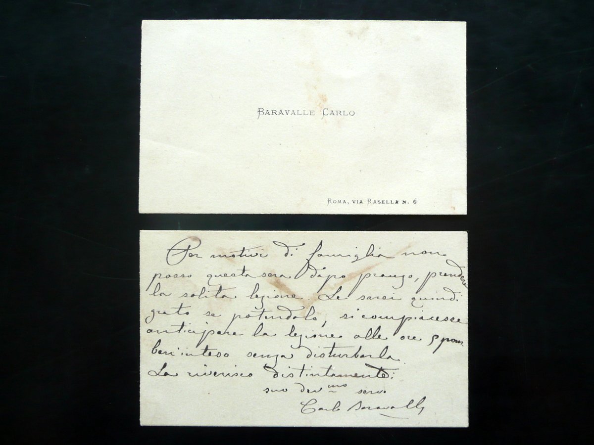 Autografo Carlo Baravalle Cartoncino Biglietto da Visita Como Satire Pungolo