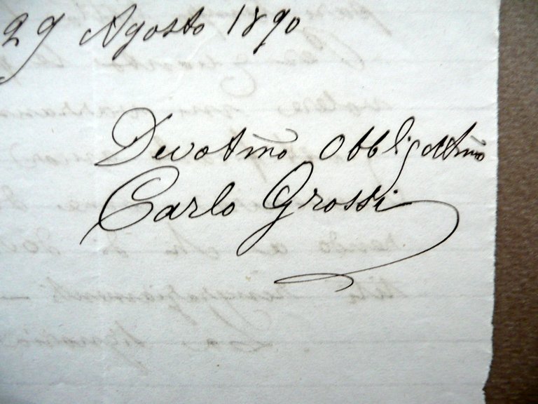 Autografo Carlo Grossi Lettera Milano 1890 Pittore Carpi Modena Arte
