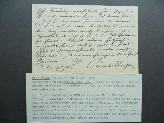 Autografo Cartolina Postale Paul Heyes Romanziere Premio Nobel Letteratura 1902