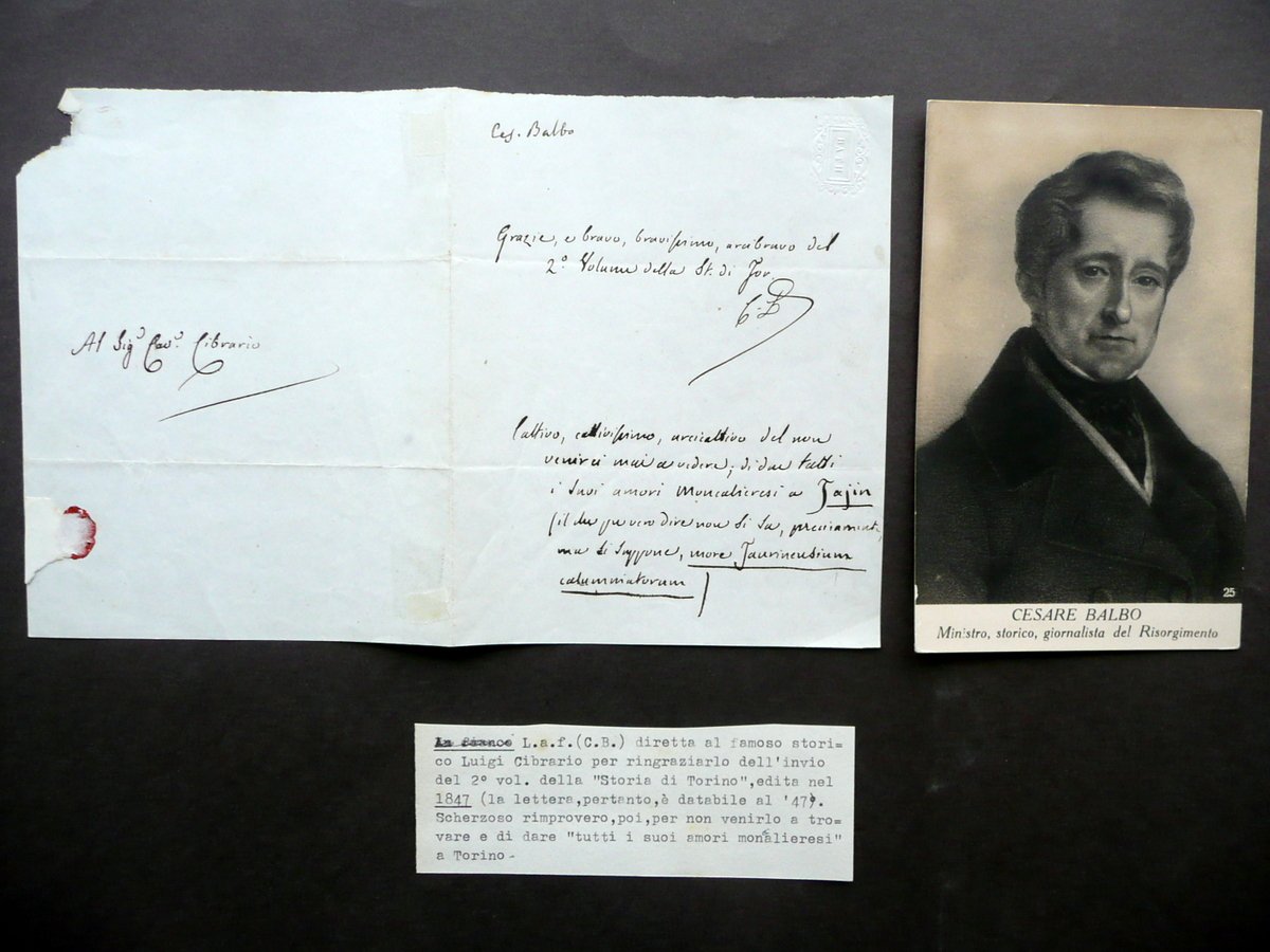 Autografo Cesare Balbo Lettera Luigi Cibrario Storia di Torino 1847 …