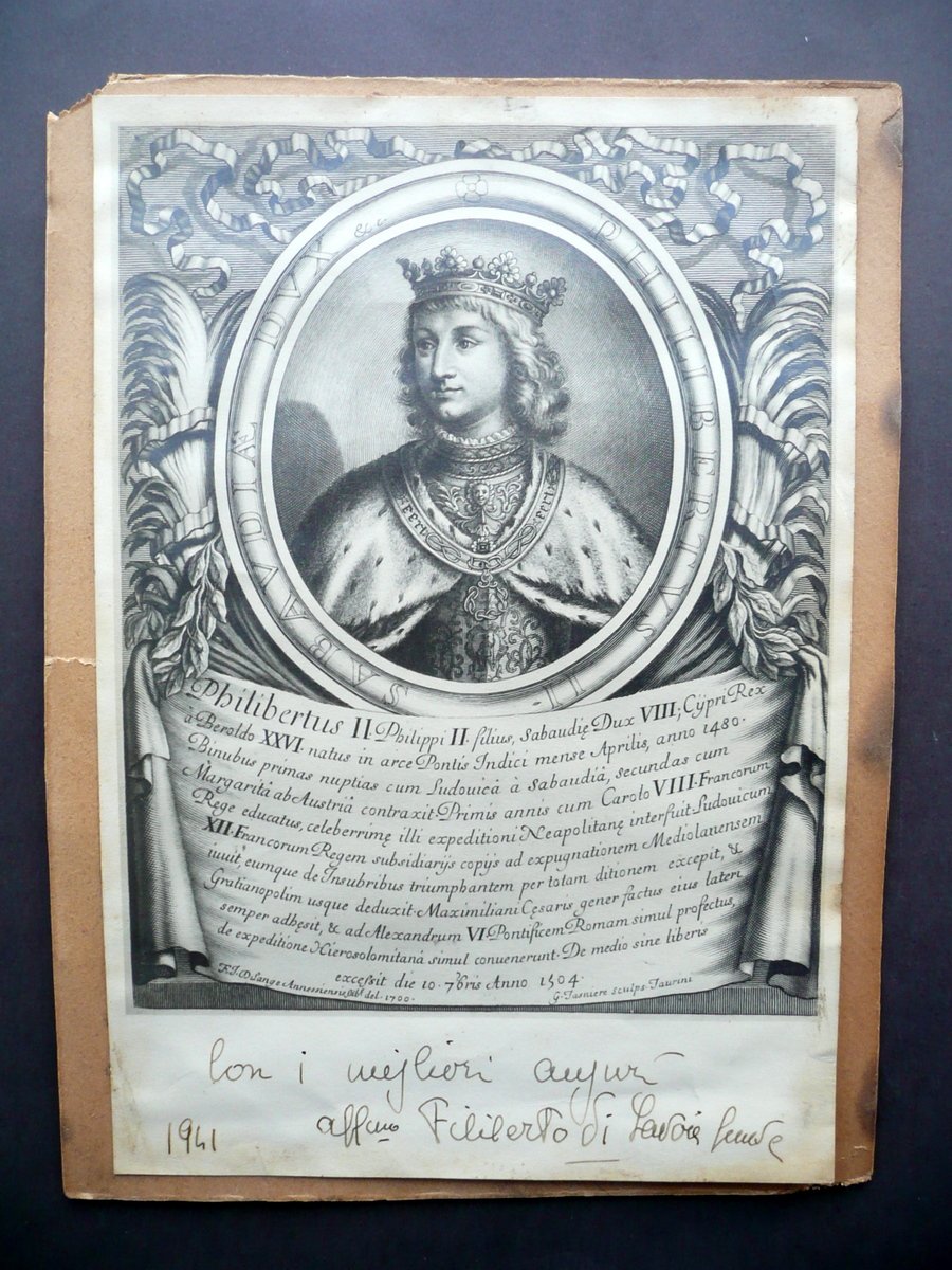 Autografo Copia Filiberto di Savoia Genova Stampa Ritratto Filiberto II …