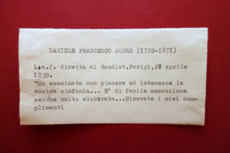 Autografo Daniel Francois Aubier Lettera 27/4/1839 Baudiot Musicista Compositore
