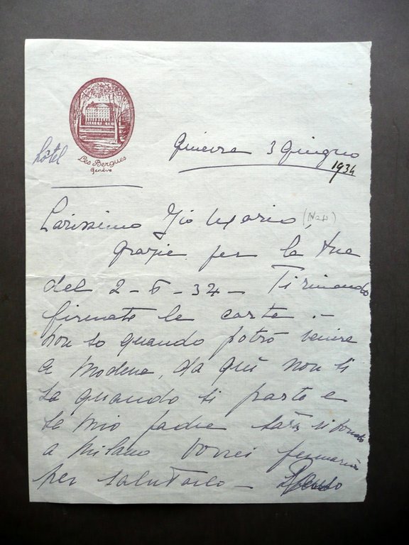 Autografo Duchessa Vittoria Capece Galeota Lettera Ginevra Les Bergues 1934