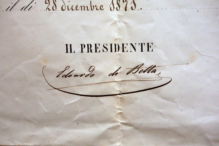 Autografo Edoardo de Betta Firma Diploma Accademia Agricoltura Arti Verona …