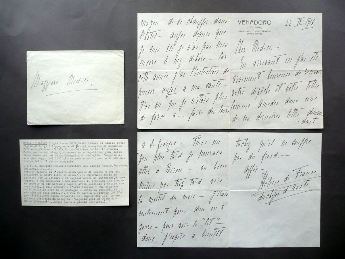 Autografo Elena d'Orleans Duchessa d'Aosta Lettera Medici Venadoro Belluno 1916 | Immagine principale