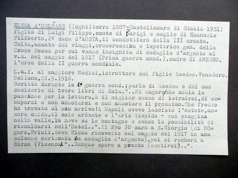 Autografo Elena d'Orleans Duchessa d'Aosta Lettera Medici Venadoro Belluno 1916 | Immagine Gallery 4