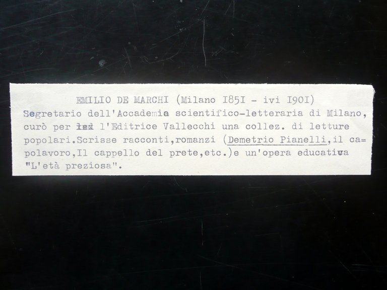 Autografo Emilio de Marchi Lettera Segretario Regia Accademia Milano 1895 …
