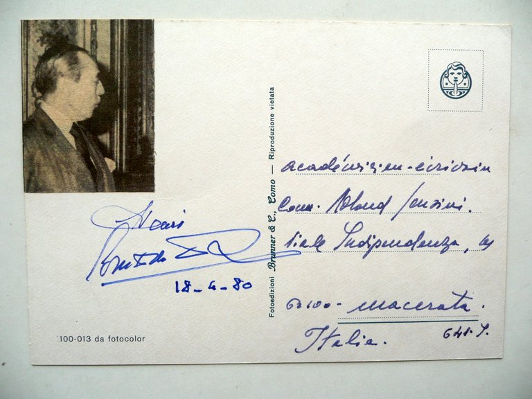 Autografo Enrico d'Orleans Conte di Parigi Cartolina Postale 1980 Sensini