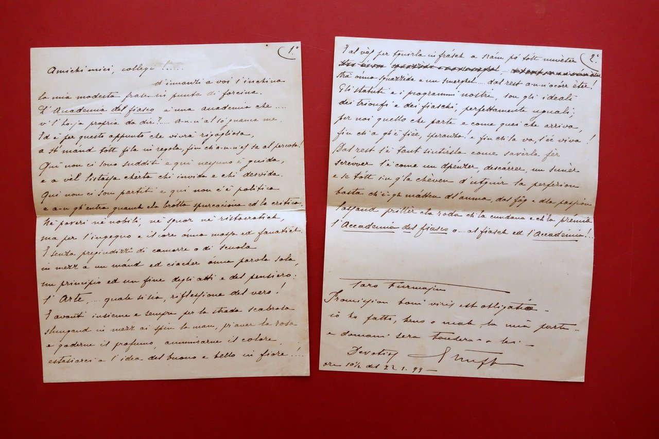 Autografo Enrico Stuffler Fulminant Lettera Accademia del Fiasco Formiggini 1899 | Immagine principale