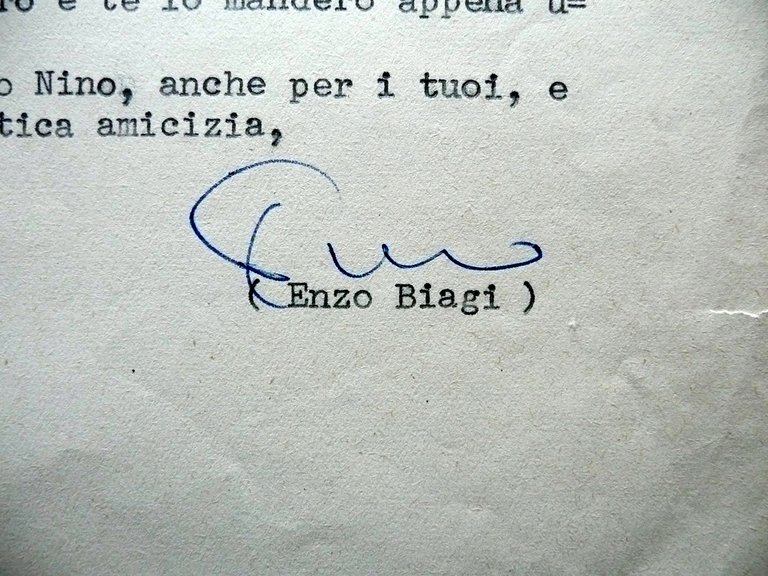 Autografo Enzo Biagi Lettera Firma Milano 1959 Direttore Epoca Giornalismo