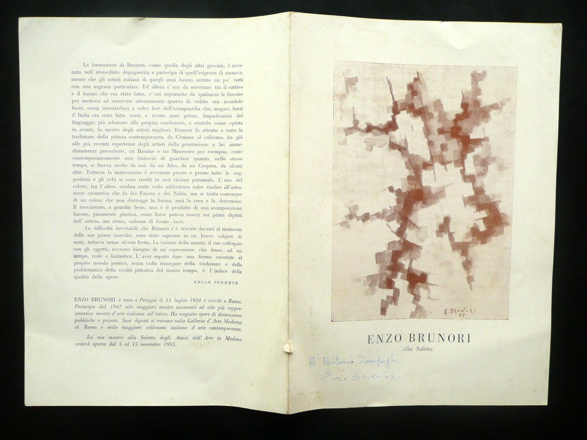 Autografo Enzo Brunori Catalogo Alla Saletta Amici dell'Arte Modena 1955 … | Immagine principale