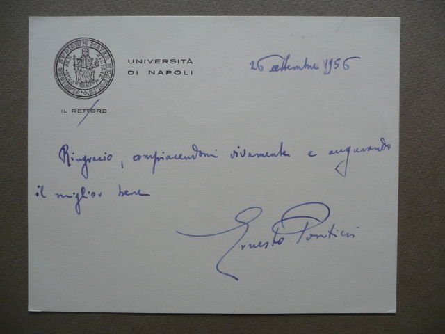Autografo Ernesto Pontieri Universit‡ Napoli 1956 Storico Accademico Rettore | Immagine principale