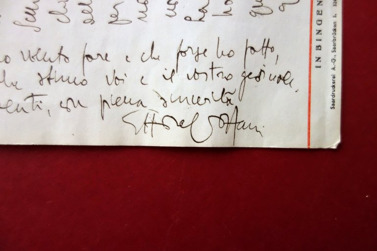 Autografo Ettore Cozzani Lettera a Flavio Colutta Recensione Ceriù 1939