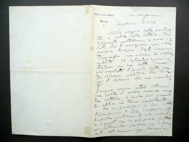 Autografo Eugenio Checchi Lettera Fanfulla della Domenica Roma 1884 Filippi | Immagine Gallery 3