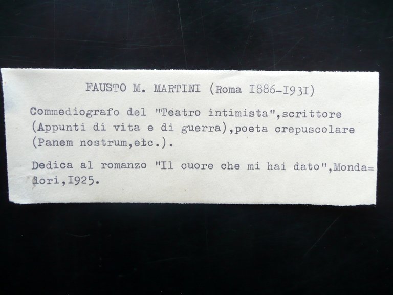 Autografo Fausto M. Martini Dedica Romanzo Cartolina Roma Teatro Anni …