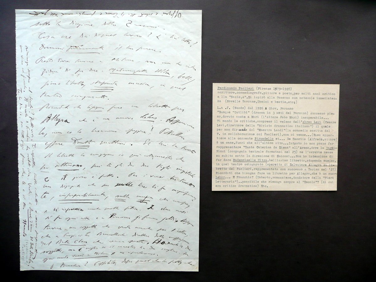 Autografo Ferdinando Paolieri Firenze Lettera 1926 Forzano Teatro Maremma