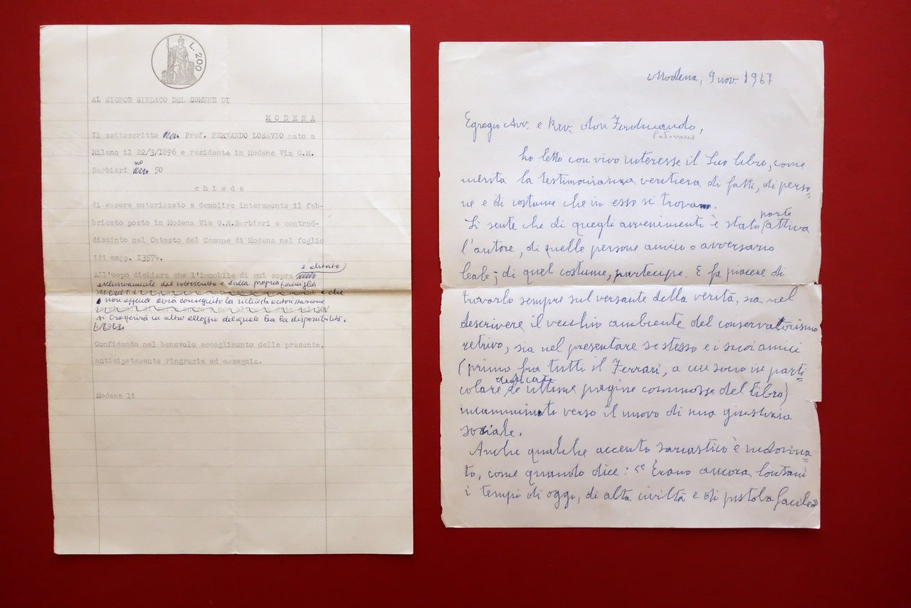 Autografo Fernando Losavio Poeta Lettera Modena 1967 Don F. Padovani … | Immagine principale