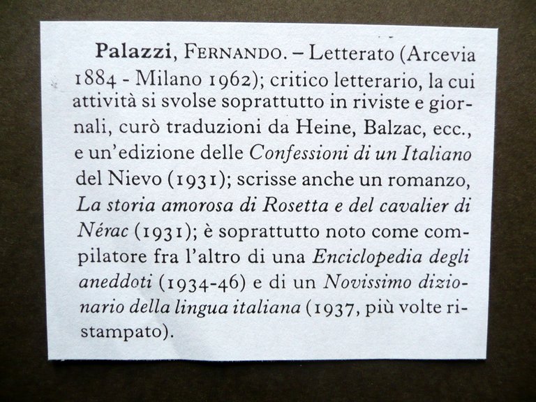 Autografo Fernando Palazzi Cartolina Postale Arcevia Ancona Critica Letteratura