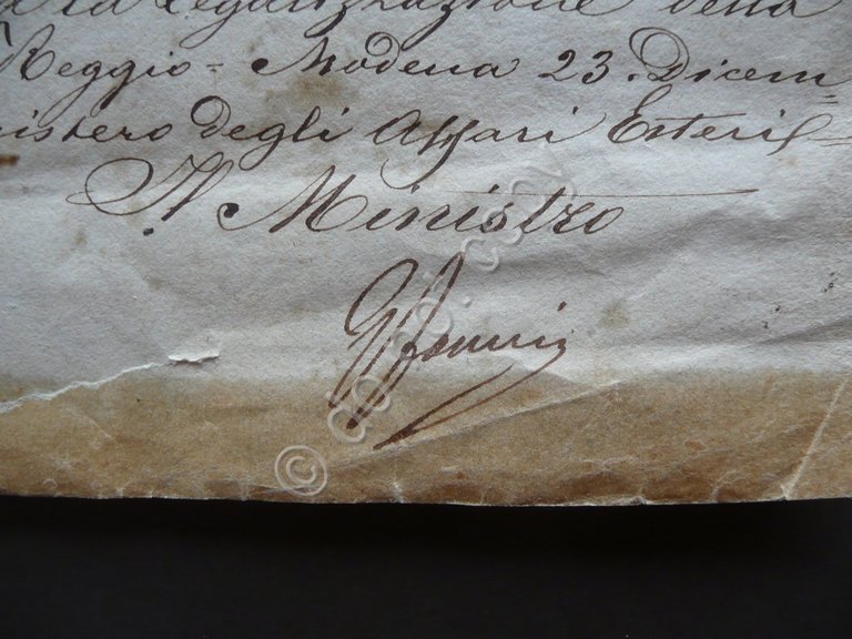 Autografo Forni Manoscritto Attestato Nascita Collegiata S.Giorgio Sassuolo 1856