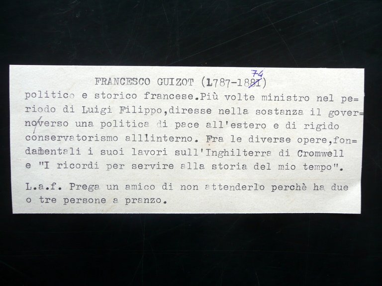 Autografo FranÁois Guizot Lettera Politica Francia Ministro Luigi Filippo Storia