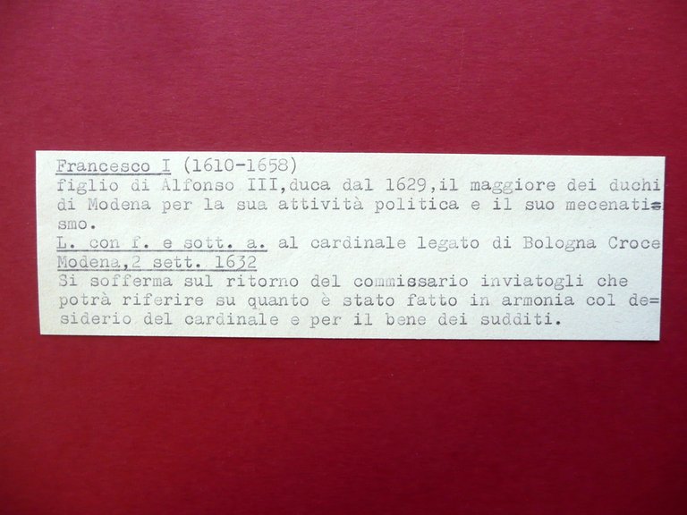 Autografo Francesco I Duca di Modena Lettera Firma Sottoscrizione Modena …