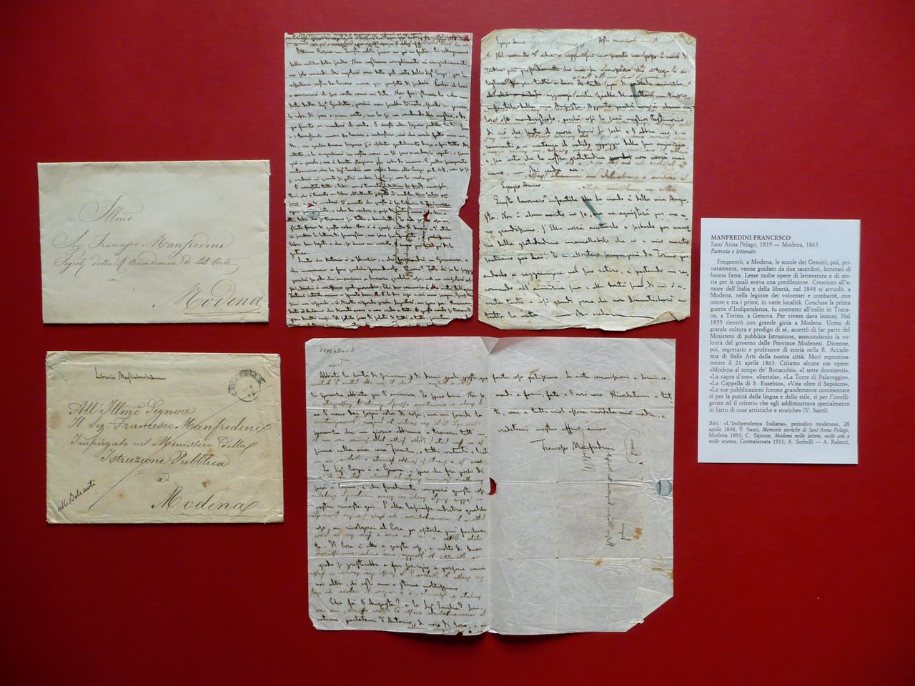 Autografo Francesco Manfredini Due Lettere Sant'Anna Pelago Modena 1850-56