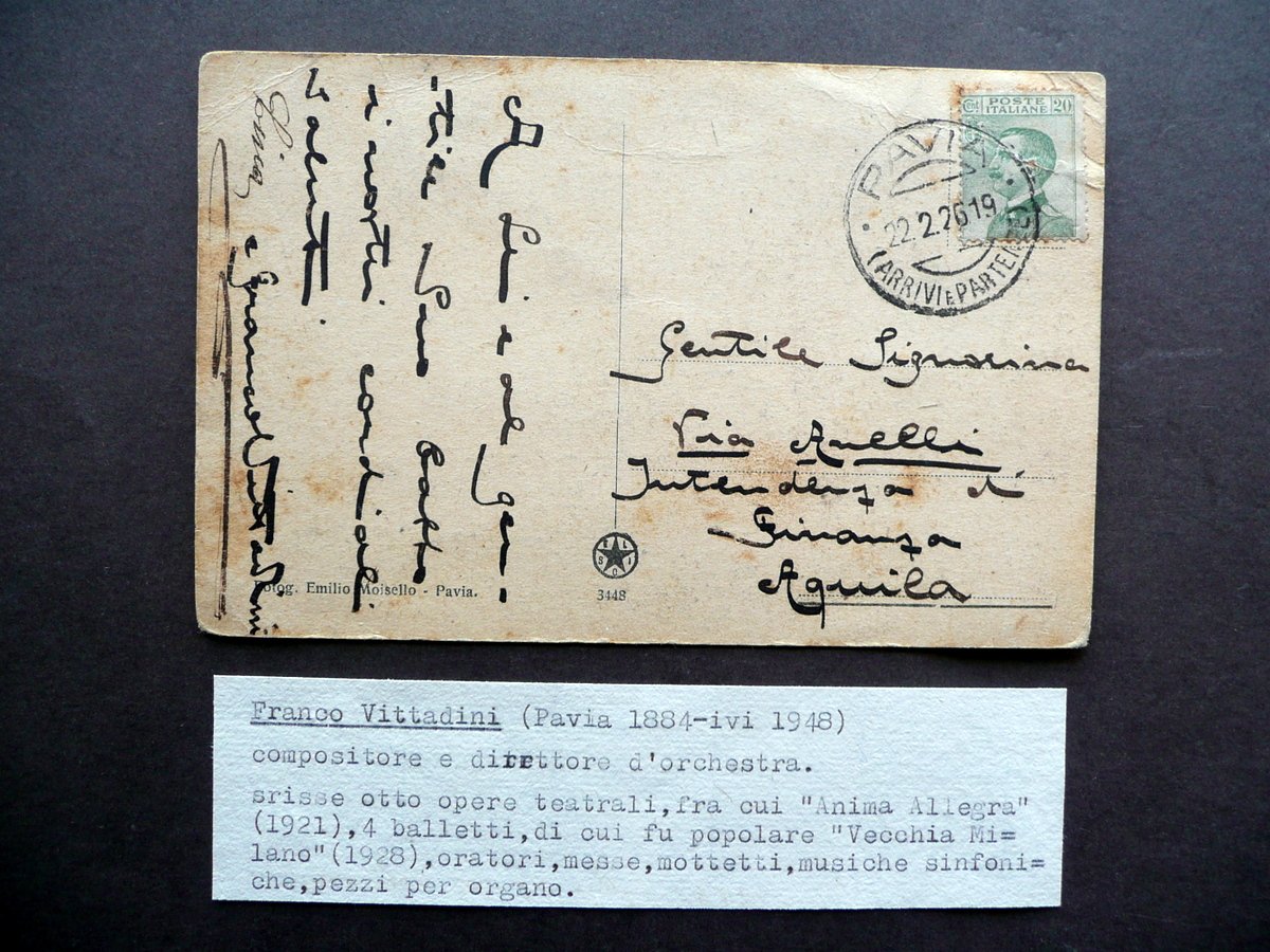 Autografo Franco Vittadini Cartolina 1919 Compositore Direttore Orchestra Pavia