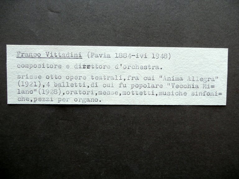 Autografo Franco Vittadini Cartolina 1919 Compositore Direttore Orchestra Pavia