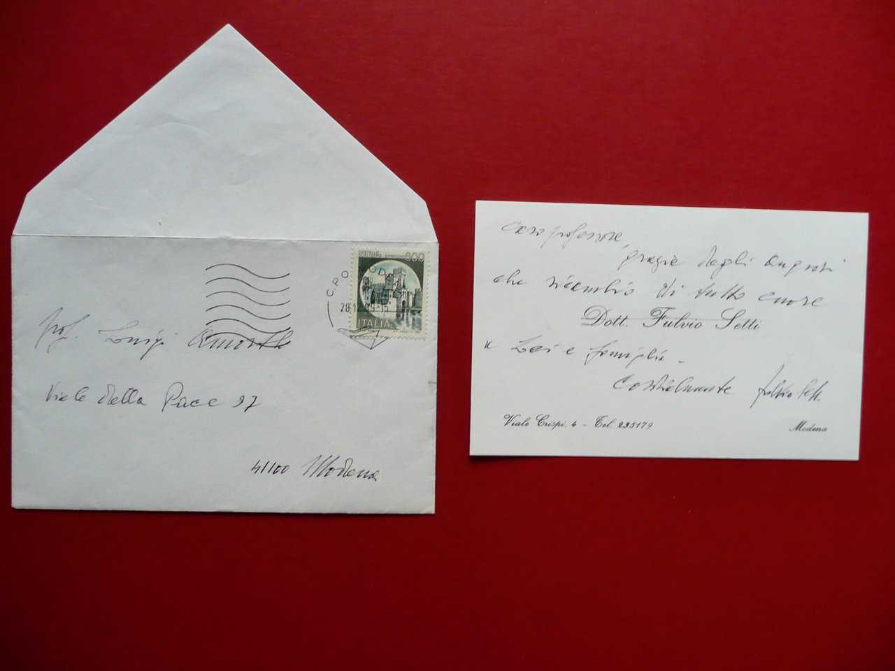 Autografo Fulvio Setti Biglietto Amorth Modena 1989 Aviatore Medaglia d'Oro