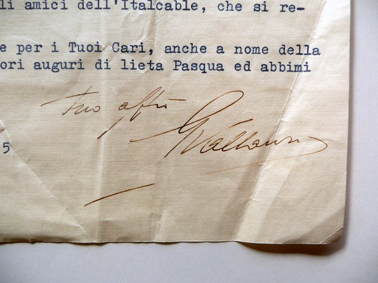 Autografo Giancarlo Vallauri Lettera Firma Torino 4/4/1939 Ammiraglio Scienziato