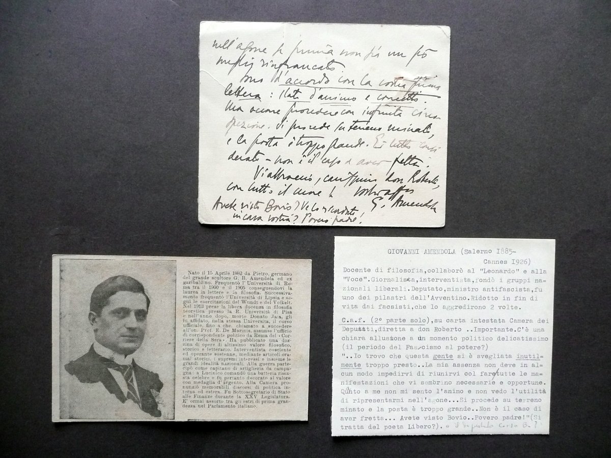 Autografo Giovanni Amendola Cartoncino Camera dei Deputati Antifascismo Politica
