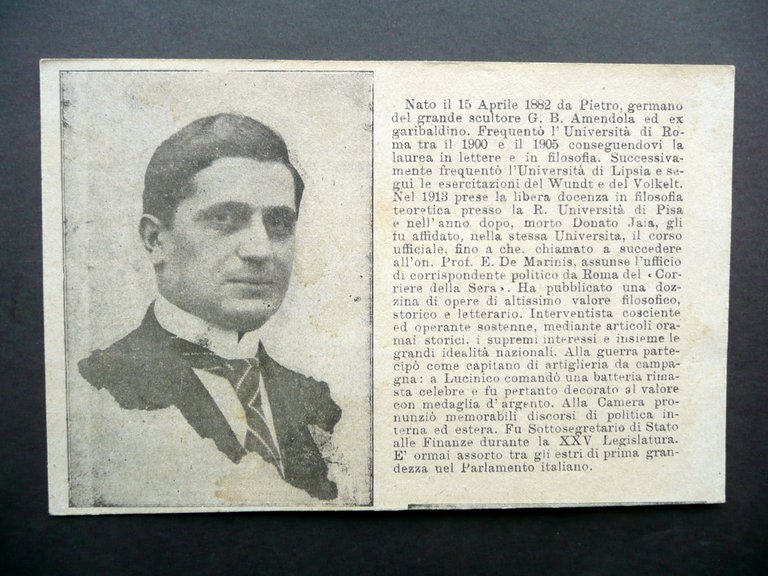 Autografo Giovanni Amendola Cartoncino Camera dei Deputati Antifascismo Politica