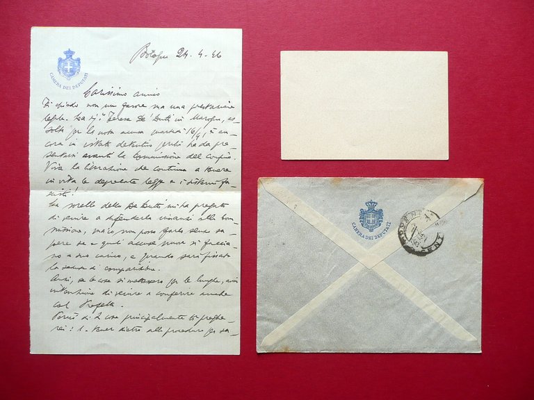 Autografo Giovanni Bertini Lettera Bologna 24/4/1946 Camera dei Deputati