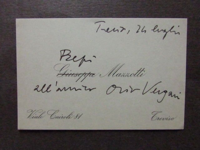 Autografo Giuseppe Bepi Mazzotti Biglietto Visita Treviso Vergani Anni Venti