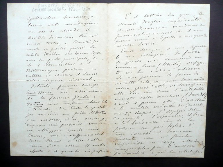 Autografo Giuseppe Costetti Lettera Roma 6/8/1897 Commediografo La Camera Gialla