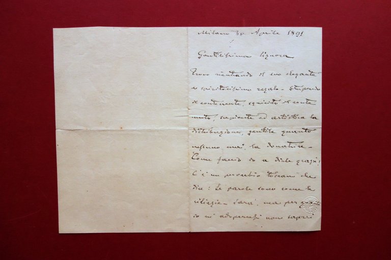 Autografo Giuseppe Giacosa Lettera Milano 30/4/1891 e Fac Simile Autografo