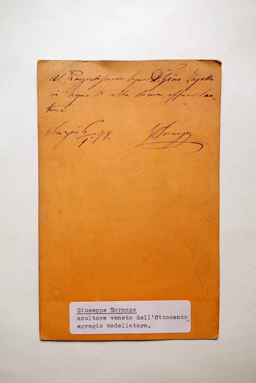 Autografo Giuseppe Soranzo Scultore Fotografia Busto 1898 Foto Perini Venezia