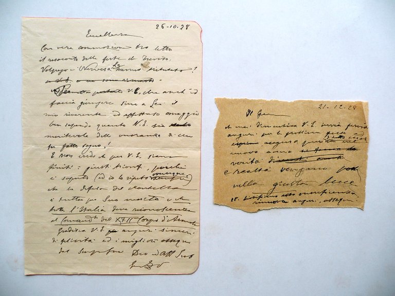 Autografo Giuseppe Vaccari Bozza di Lettera Appunto 1928 Vittorio Veneto WW1