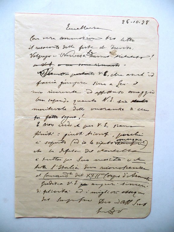 Autografo Giuseppe Vaccari Bozza di Lettera Appunto 1928 Vittorio Veneto …